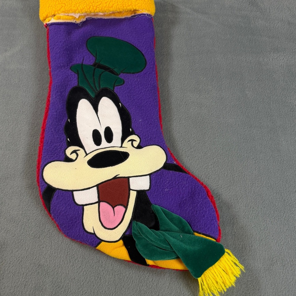 Vintage Disney Store Goofy Christmas Stocking Purple Red Sherpa Fleece Scarf